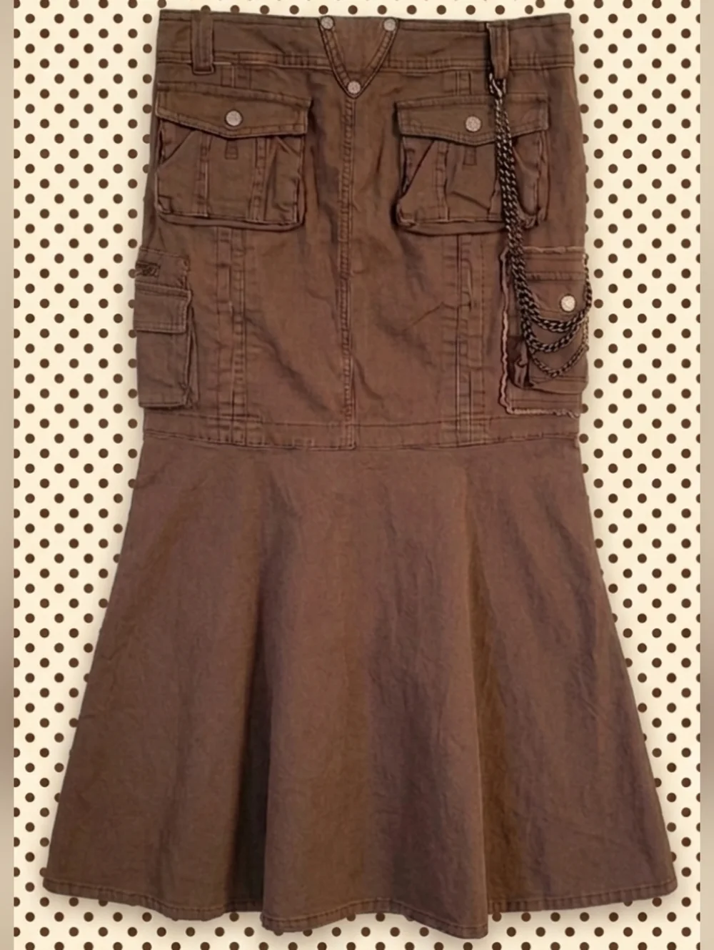 Y2K 2000s Brown Utility Cargo Grunge WhimsyGoth Cotton Maxi Skirt Size 6/7 - Picture 4 of 7